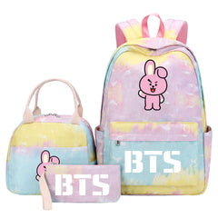 BTS Cooky Pink Starry Sky SchoolBag Backpack Lunch Box Bag Book Pencil Bags 3pcs Set