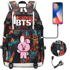 BTS Cartoon Cooky USB Charging Backpack School NoteBook Laptop Travel Bags