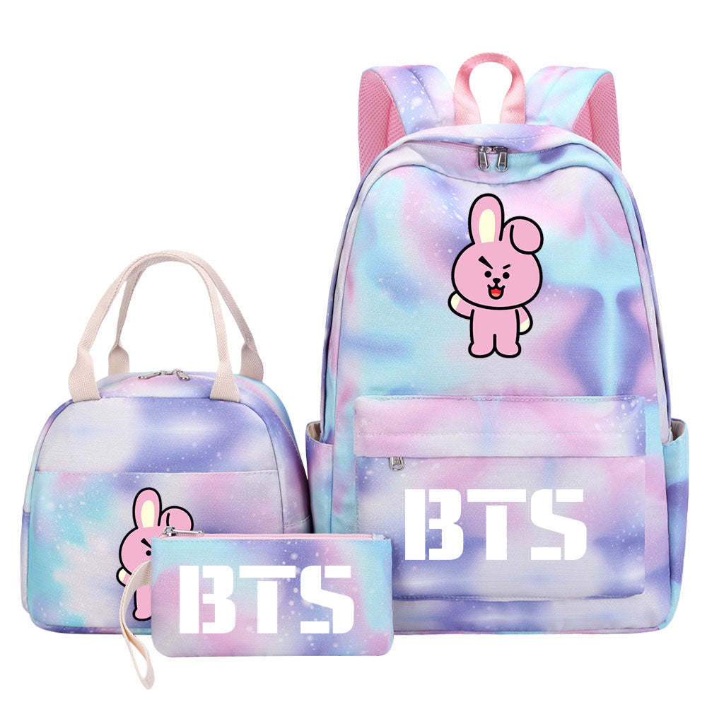 BTS Cooky Pink Starry Sky SchoolBag Backpack Lunch Box Bag Book Pencil Bags 3pcs Set