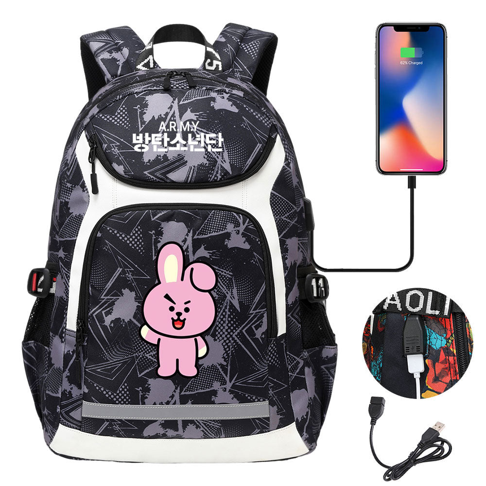 Kpop BTS Cooky USB Charging Backpack School NoteBook Laptop Travel Bags