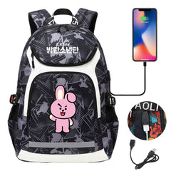 Kpop BTS Cooky USB Charging Backpack School NoteBook Laptop Travel Bags