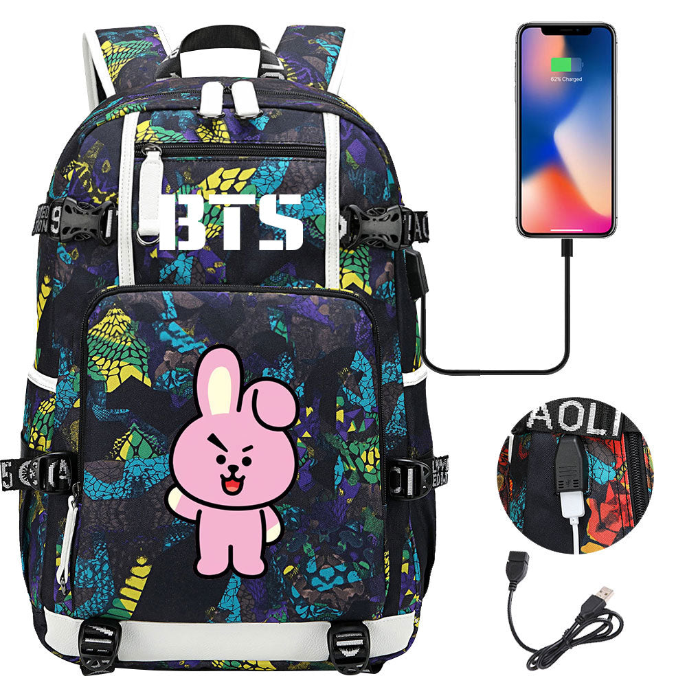 BTS Cartoon Cooky USB Charging Backpack School NoteBook Laptop Travel Bags