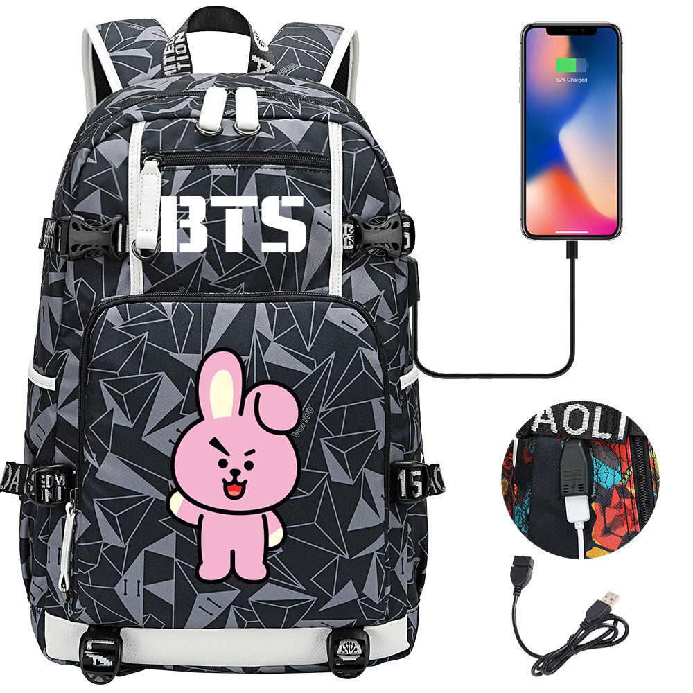 BTS Cartoon Cooky USB Charging Backpack School NoteBook Laptop Travel Bags