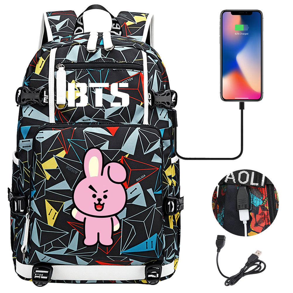 BTS Cartoon Cooky USB Charging Backpack School NoteBook Laptop Travel Bags