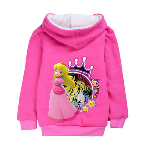 Princess Peach Pullover Hoodie Sweatshirt Autumn Winter Unisex Sweater Zipper Jacket for Kids Boy Girls