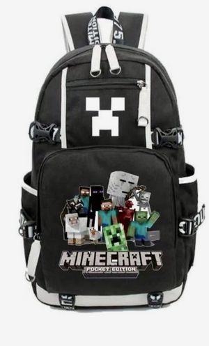 Minecraft Game USB Charging Backpack School NoteBook Laptop Travel Bags