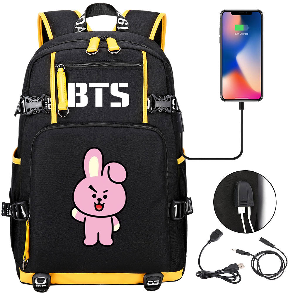 BTS Cartoon Cooky USB Charging Backpack School NoteBook Laptop Travel Bags