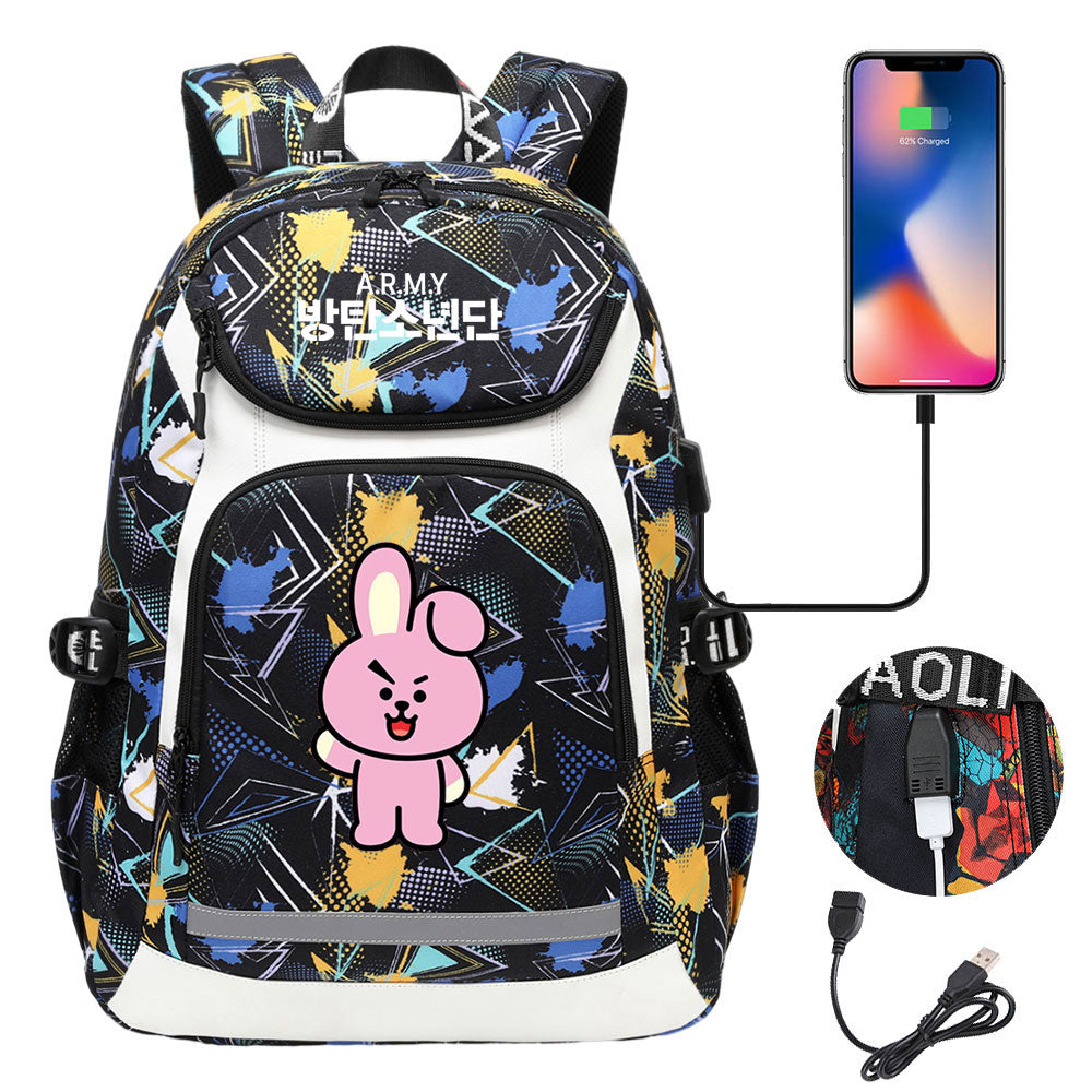 Kpop BTS Cooky USB Charging Backpack School NoteBook Laptop Travel Bags