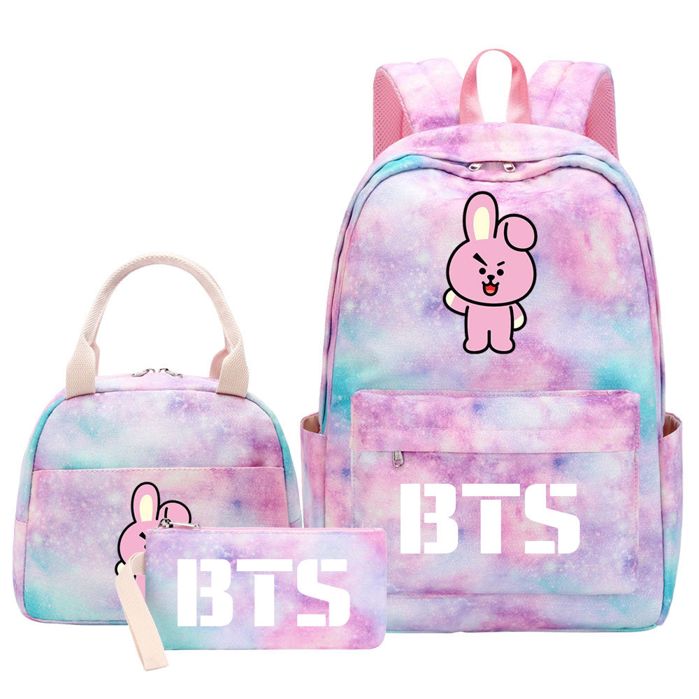 BTS Cooky Pink Starry Sky SchoolBag Backpack Lunch Box Bag Book Pencil Bags 3pcs Set