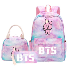 BTS Cooky Pink Starry Sky SchoolBag Backpack Lunch Box Bag Book Pencil Bags 3pcs Set