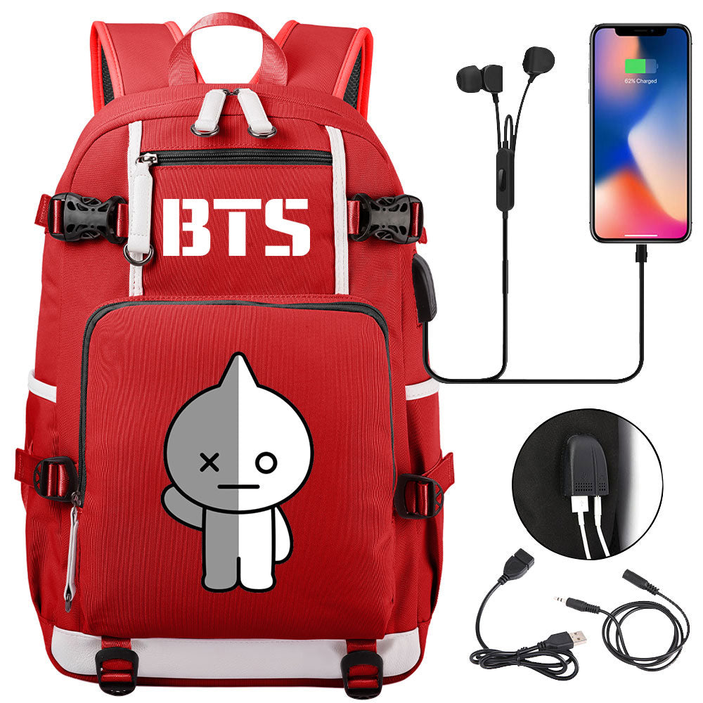 BTS Cartoon Van USB Charging Backpack School NoteBook Laptop Travel Bags