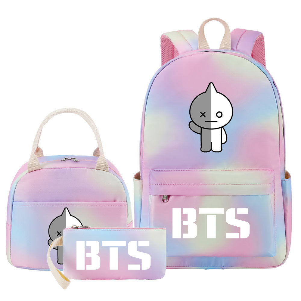 BTS VAN Pink Starry Sky SchoolBag Backpack Lunch Box Bag Book Pencil Bags 3pcs Set