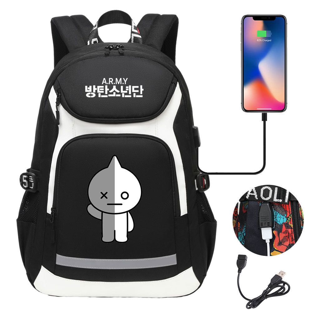 Kpop BTS Van USB Charging Backpack School NoteBook Laptop Travel Bags