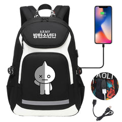 Kpop BTS Van USB Charging Backpack School NoteBook Laptop Travel Bags