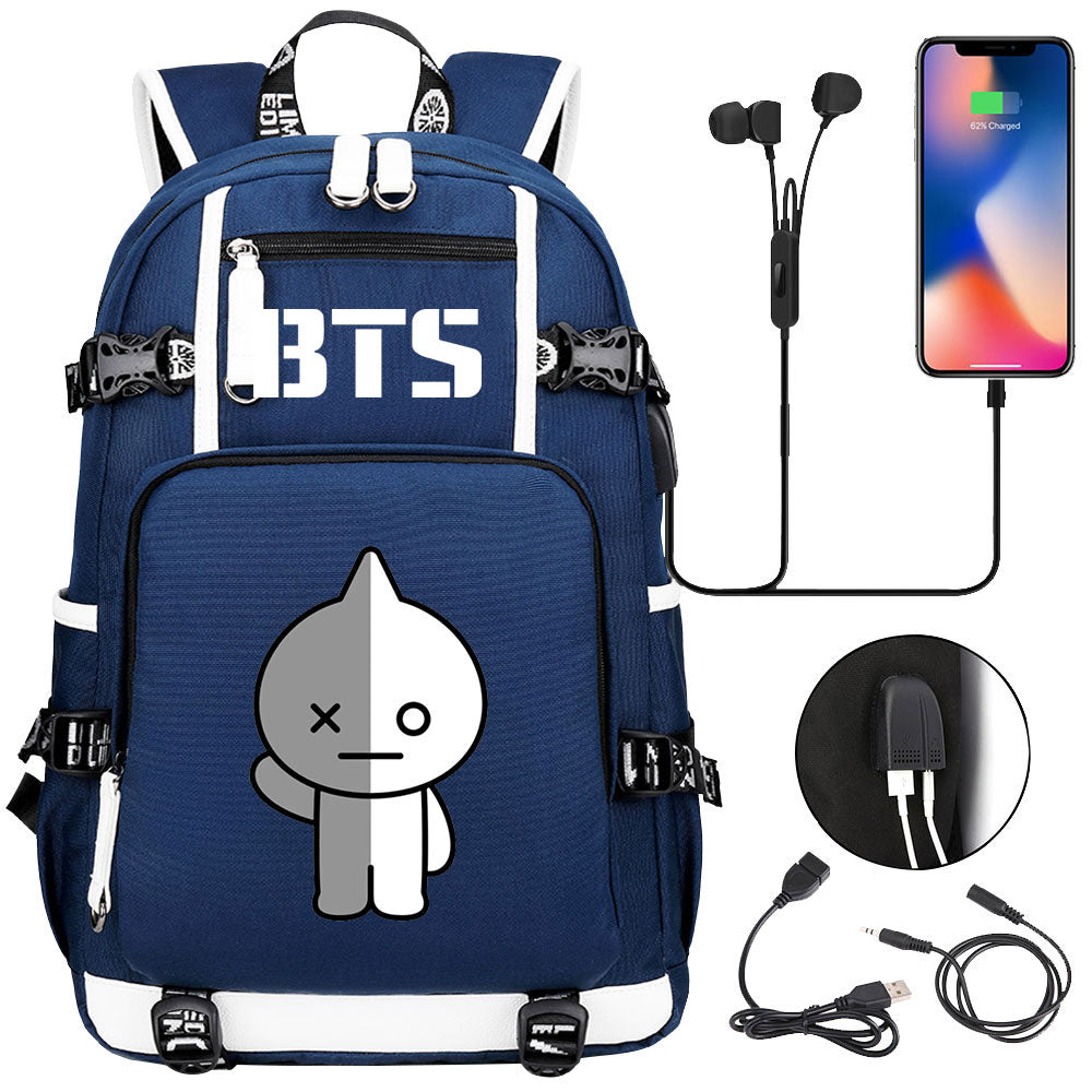 BTS Cartoon Van USB Charging Backpack School NoteBook Laptop Travel Bags