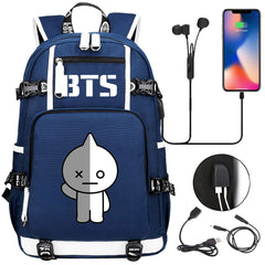 BTS Cartoon Van USB Charging Backpack School NoteBook Laptop Travel Bags