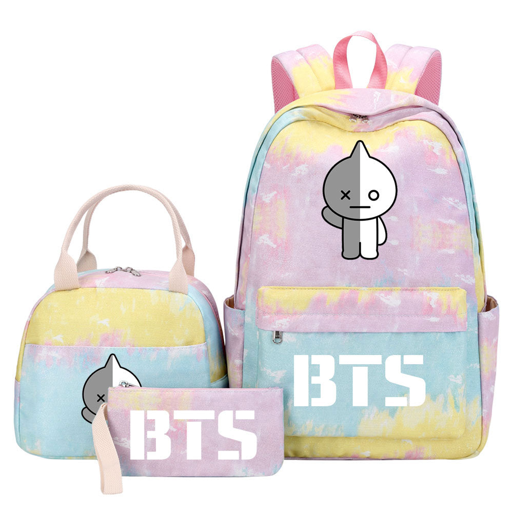 BTS VAN Pink Starry Sky SchoolBag Backpack Lunch Box Bag Book Pencil Bags 3pcs Set