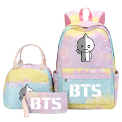 BTS VAN Pink Starry Sky SchoolBag Backpack Lunch Box Bag Book Pencil Bags 3pcs Set