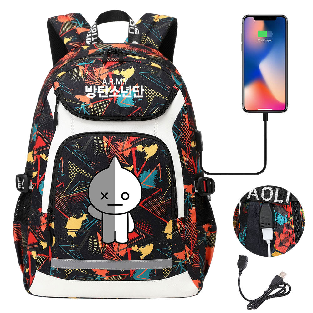 Kpop BTS Van USB Charging Backpack School NoteBook Laptop Travel Bags