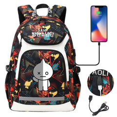Kpop BTS Van USB Charging Backpack School NoteBook Laptop Travel Bags