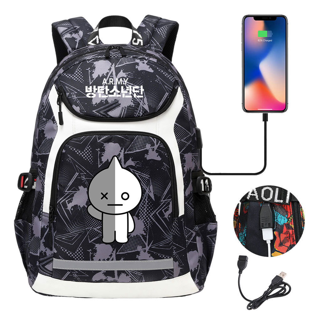 Kpop BTS Van USB Charging Backpack School NoteBook Laptop Travel Bags