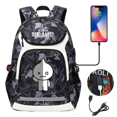 Kpop BTS Van USB Charging Backpack School NoteBook Laptop Travel Bags