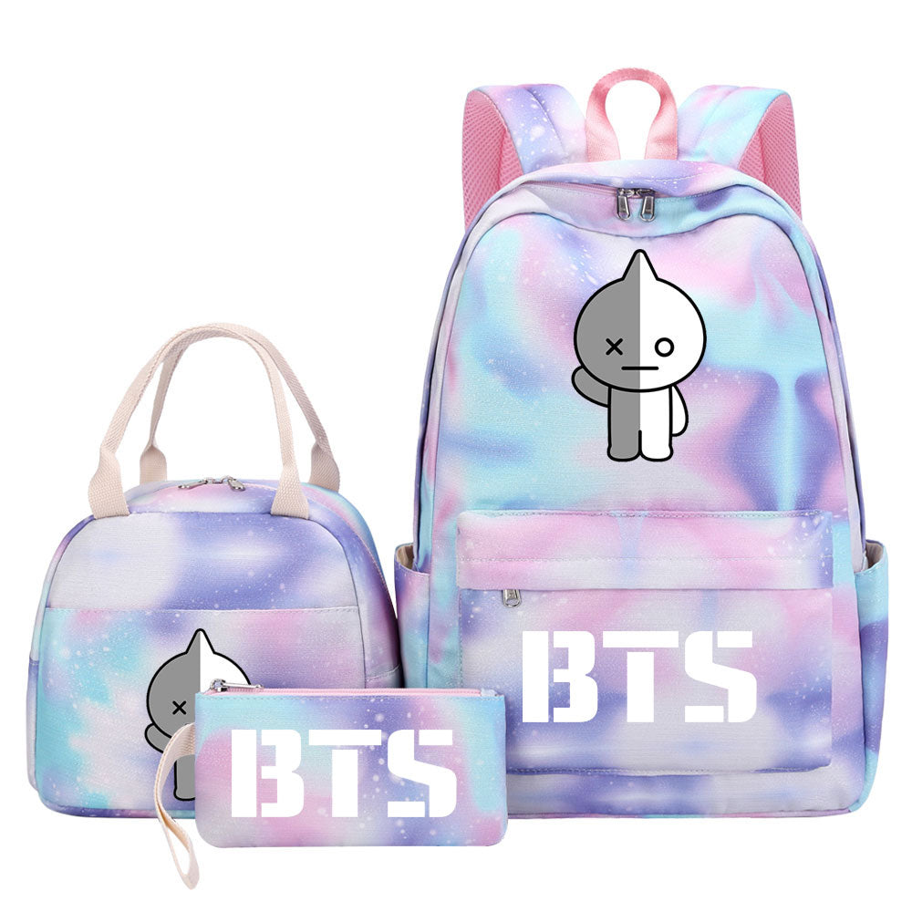 BTS VAN Pink Starry Sky SchoolBag Backpack Lunch Box Bag Book Pencil Bags 3pcs Set