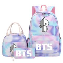 BTS VAN Pink Starry Sky SchoolBag Backpack Lunch Box Bag Book Pencil Bags 3pcs Set