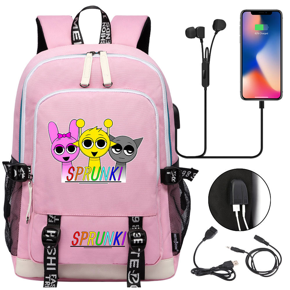 Sprunki USB Charging Backpack School Note Book Laptop Travel Bags