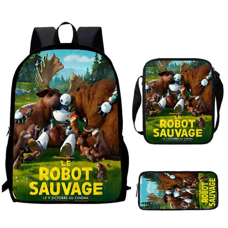 The Wild Robot Schoolbag Backpack Lunch Bag Pencil Case 3pcs Set Gift for Kids Students