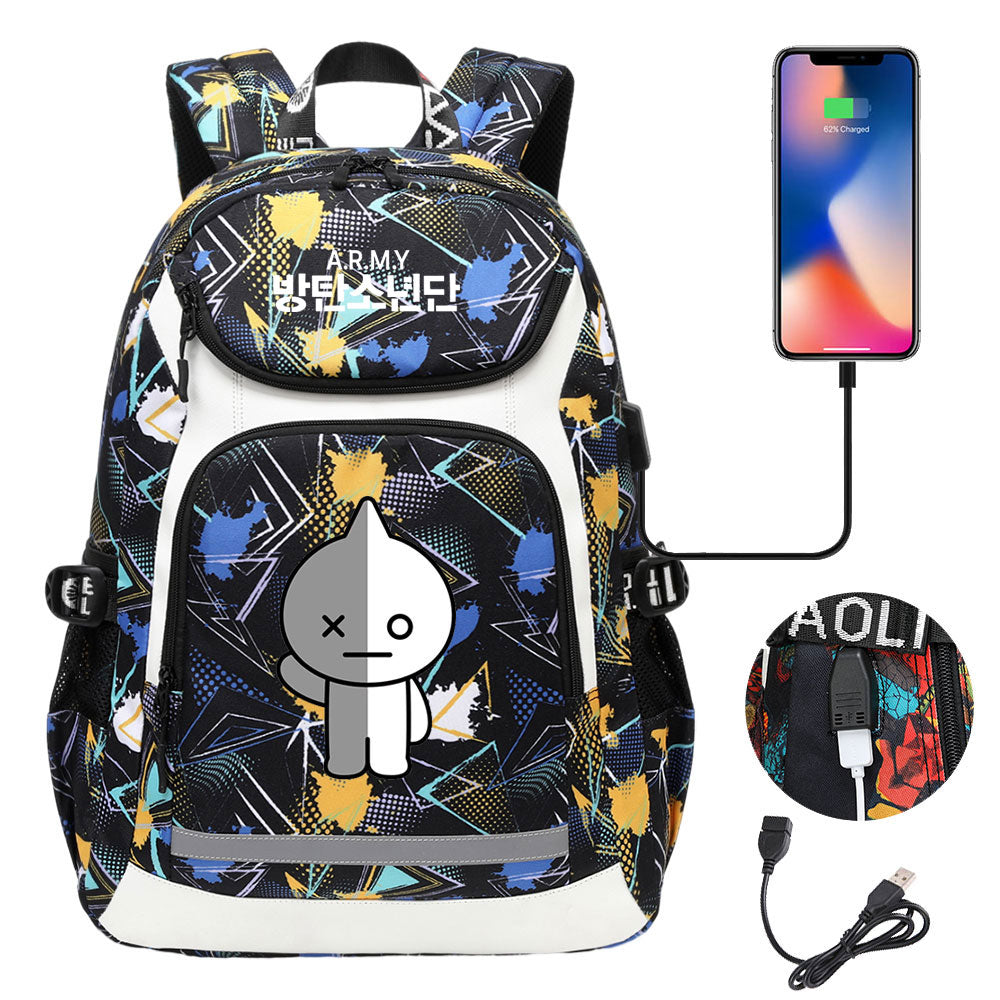 Kpop BTS Van USB Charging Backpack School NoteBook Laptop Travel Bags