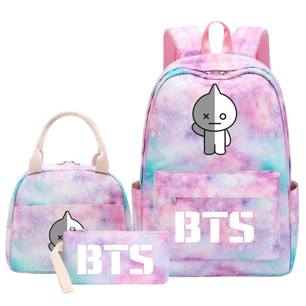 BTS VAN Pink Starry Sky SchoolBag Backpack Lunch Box Bag Book Pencil Bags 3pcs Set
