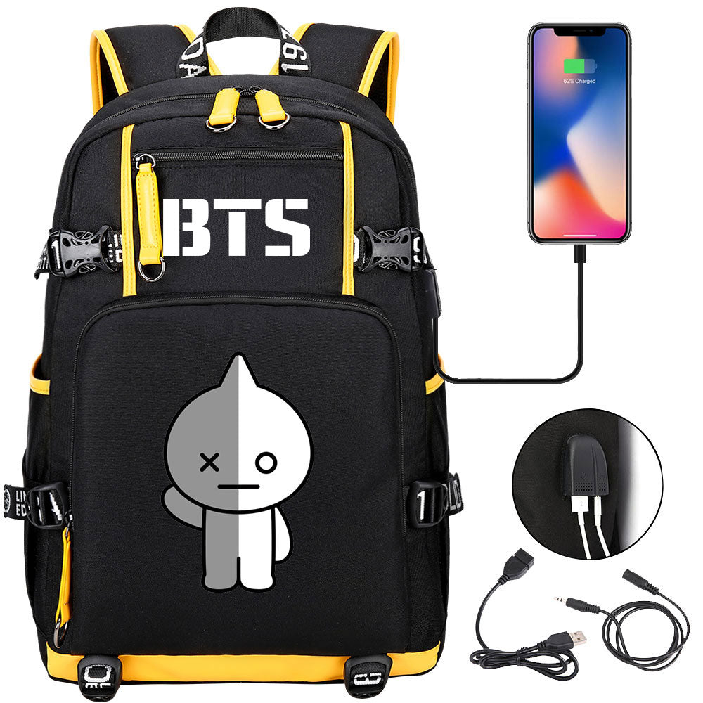 BTS Cartoon Van USB Charging Backpack School NoteBook Laptop Travel Bags