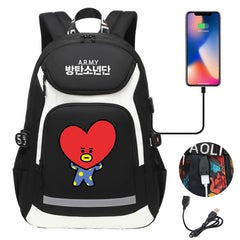 Kpop BTS TATA USB Charging Backpack School NoteBook Laptop Travel Bags