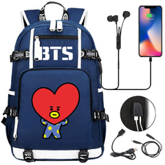 BTS Cartoon TATA USB Charging Backpack School NoteBook Laptop Travel Bags