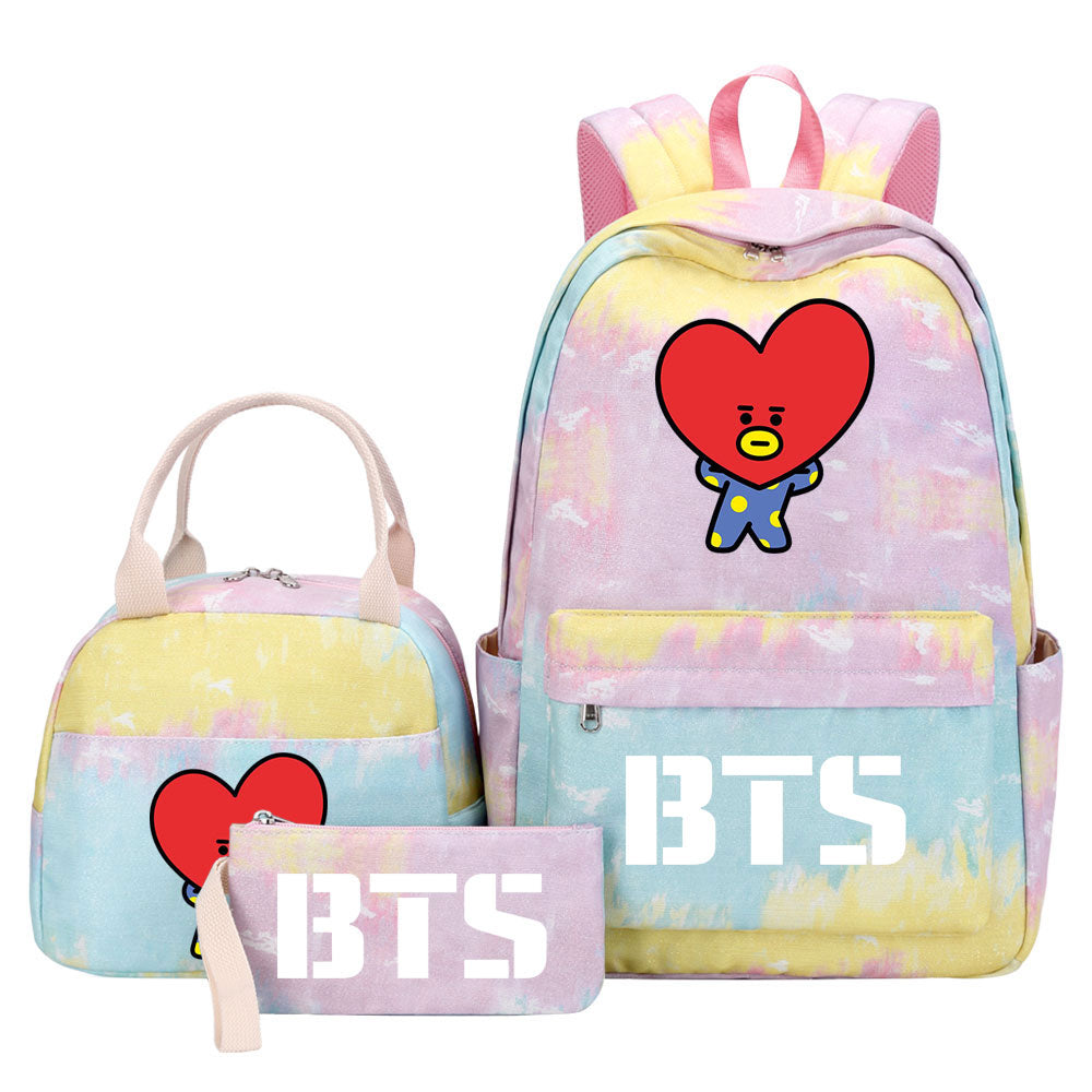 BTS TATA Pink Starry Sky SchoolBag Backpack Lunch Box Bag Book Pencil Bags 3pcs Set