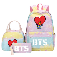 BTS TATA Pink Starry Sky SchoolBag Backpack Lunch Box Bag Book Pencil Bags 3pcs Set