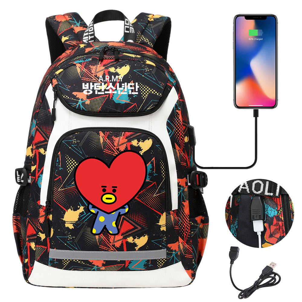 Kpop BTS TATA USB Charging Backpack School NoteBook Laptop Travel Bags