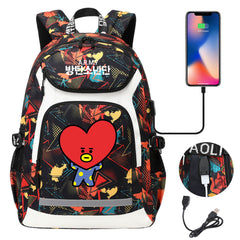 Kpop BTS TATA USB Charging Backpack School NoteBook Laptop Travel Bags