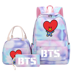 BTS TATA Pink Starry Sky SchoolBag Backpack Lunch Box Bag Book Pencil Bags 3pcs Set