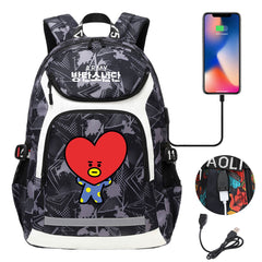 Kpop BTS TATA USB Charging Backpack School NoteBook Laptop Travel Bags