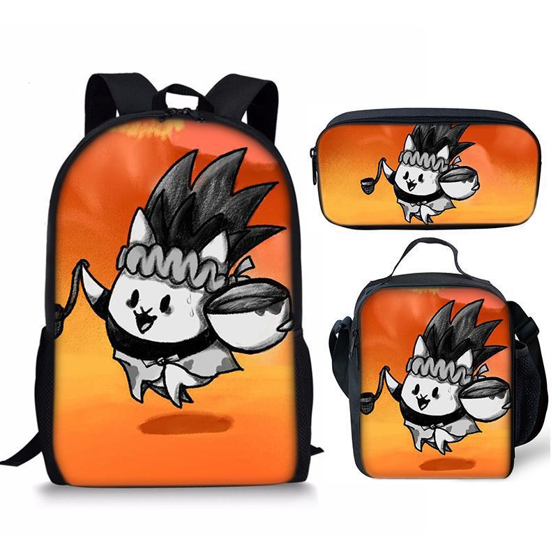 The Battle Cats Schoolbag Backpack Lunch Bag Pencil Case 3pcs Set Gift for Kids Students