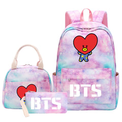 BTS TATA Pink Starry Sky SchoolBag Backpack Lunch Box Bag Book Pencil Bags 3pcs Set