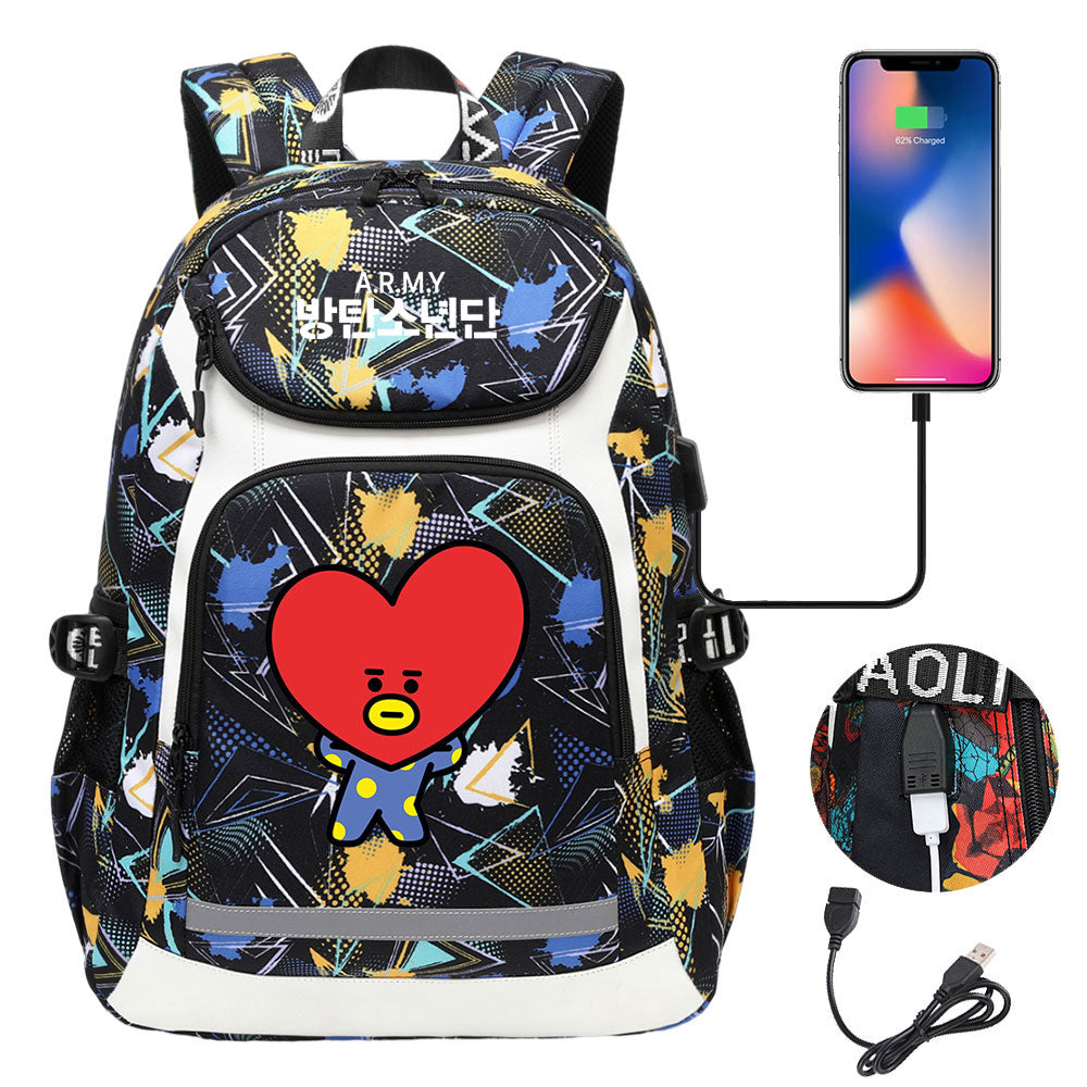 Kpop BTS TATA USB Charging Backpack School NoteBook Laptop Travel Bags