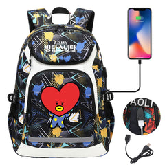Kpop BTS TATA USB Charging Backpack School NoteBook Laptop Travel Bags