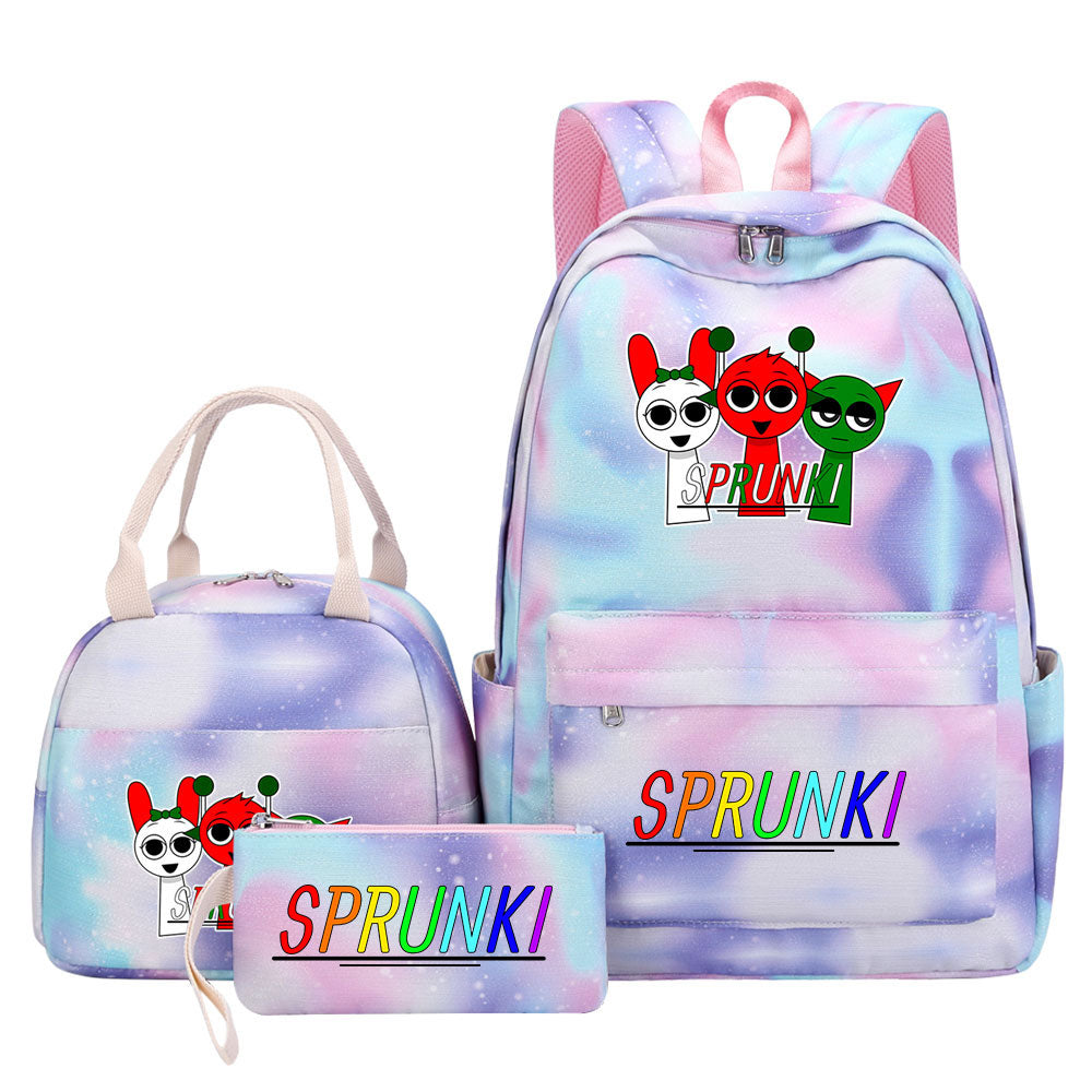Sprunki Pink Starry Sky SchoolBag Backpack Lunch Box Bag Book Pencil Bags 3pcs Set