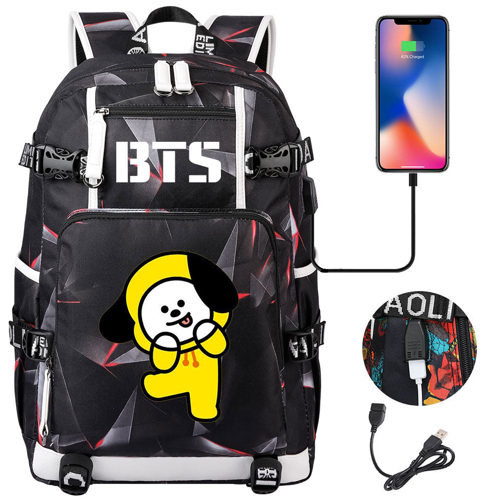 BTS Cartoon Chimmy USB Charging Backpack School NoteBook Laptop Travel Bags