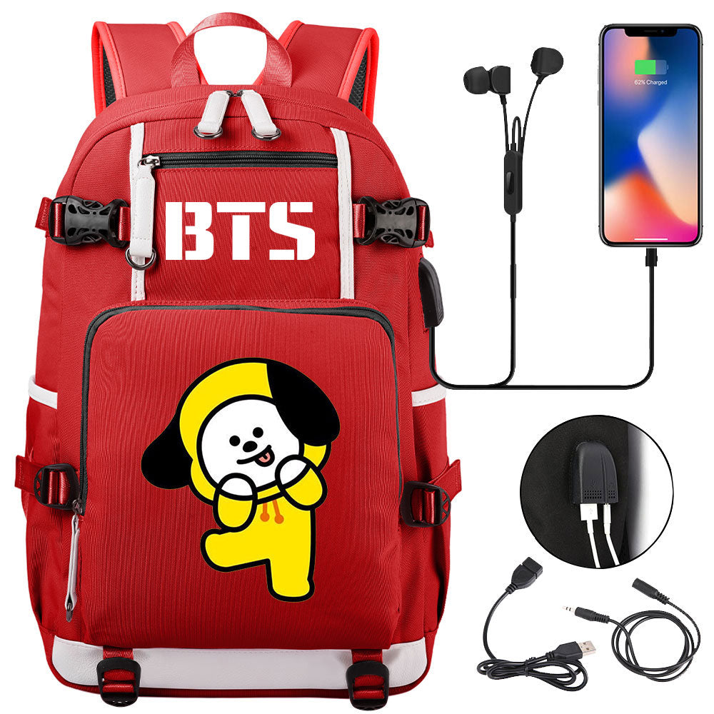 BTS Cartoon Chimmy USB Charging Backpack School NoteBook Laptop Travel Bags