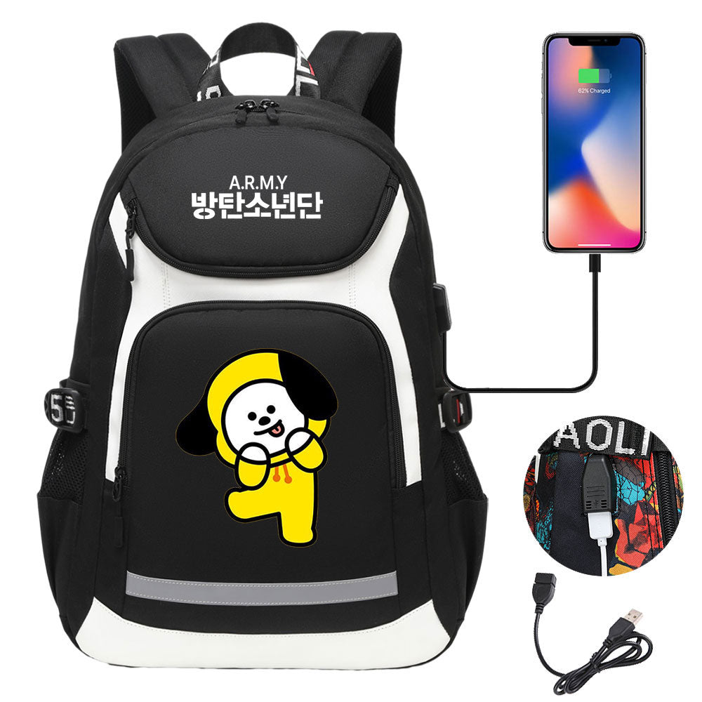 Kpop BTS Chimmy USB Charging Backpack School NoteBook Laptop Travel Bags