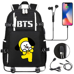 BTS Cartoon Chimmy USB Charging Backpack School NoteBook Laptop Travel Bags